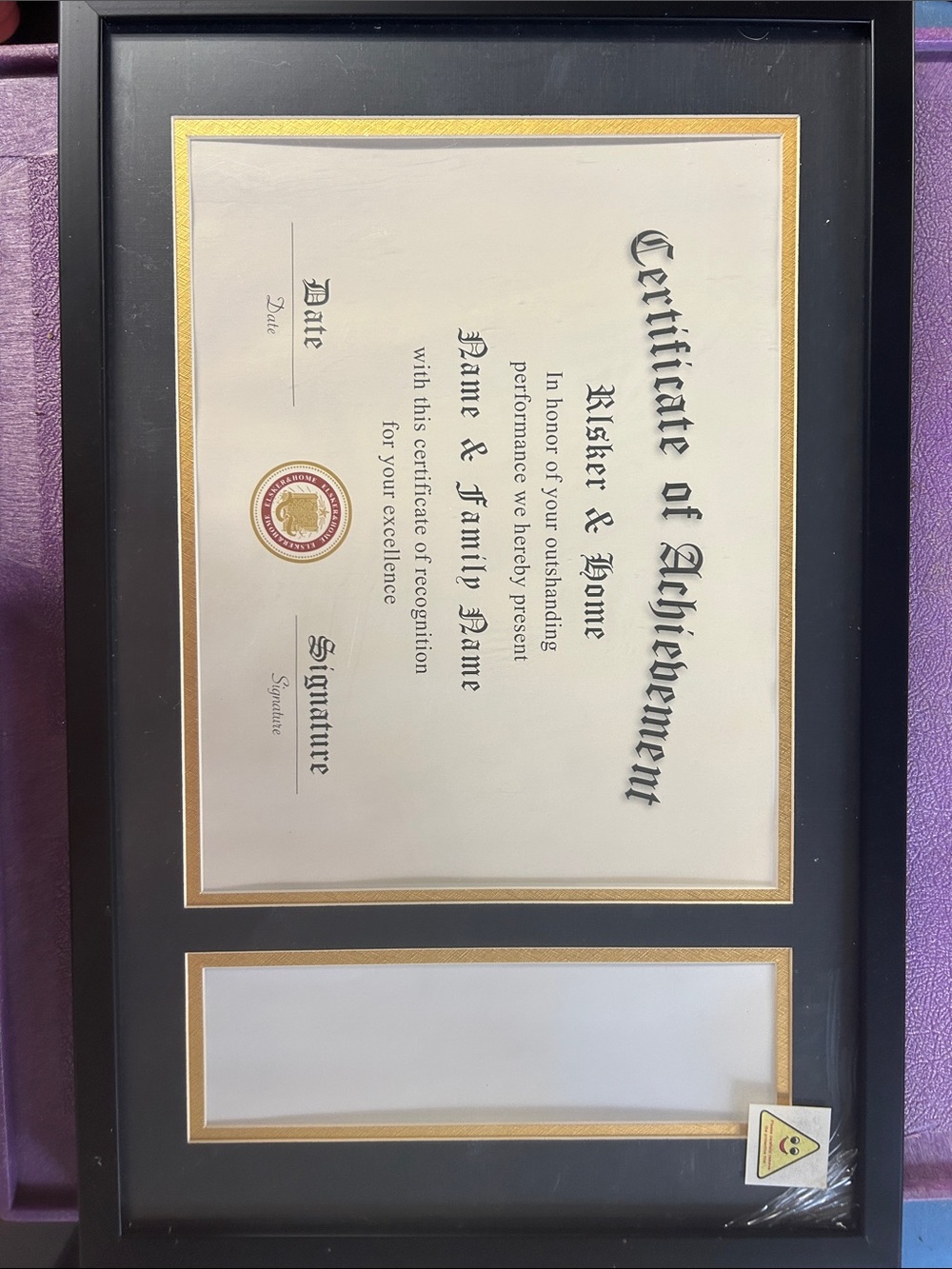Black and Gold Certificate Frame - Unbranded